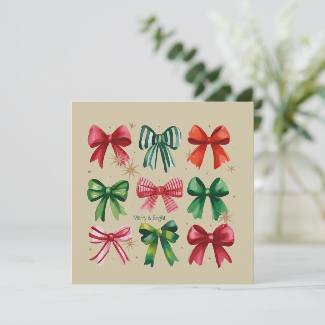 Jul Coquettes Röd Grön Båge Julsäsong Tjej Julkort (Stående Fram)