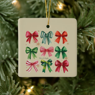 Jul Coquettes Röd Grön Båge Xmas Säsong Tjej Julgransprydnad Keramik