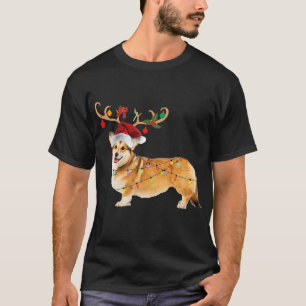 Jul Corgi Hund jul Ljus Santa Hat T Shirt