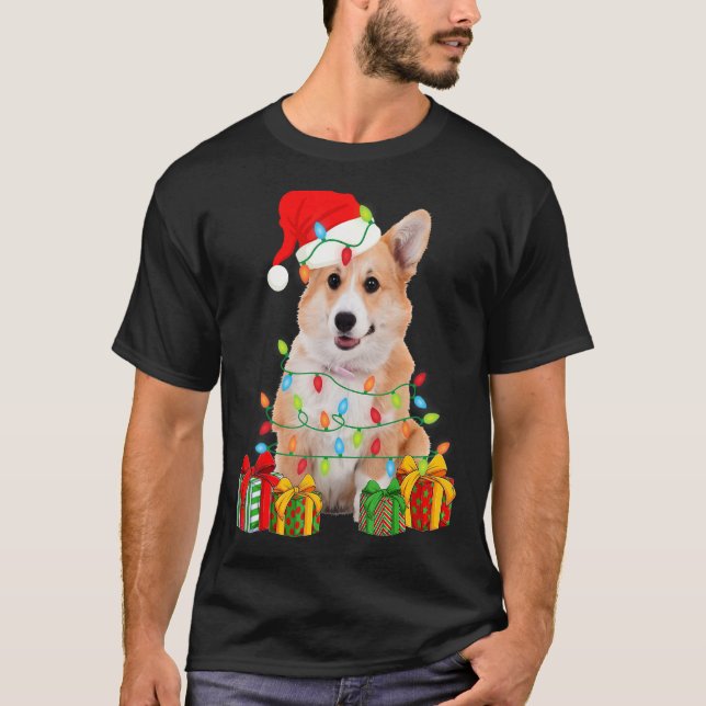 Jul Corgi Hund Julbelysning Valp T Shirt (Framsida)