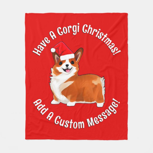 Jul Corgi Hund med Santa Hat Fleecefilt (Framsidan)