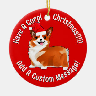 Jul Corgi Hund med Santa Hat Julgransprydnad Keramik