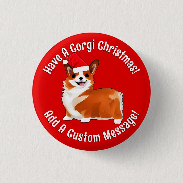 Jul Corgi Hund med Santa Hat Knapp (Framsida)