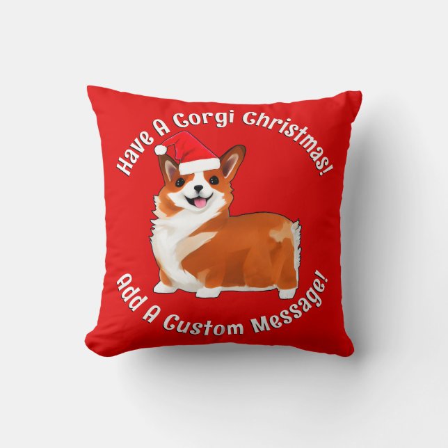 Jul Corgi Hund med Santa Hat Kudde (Framsida)
