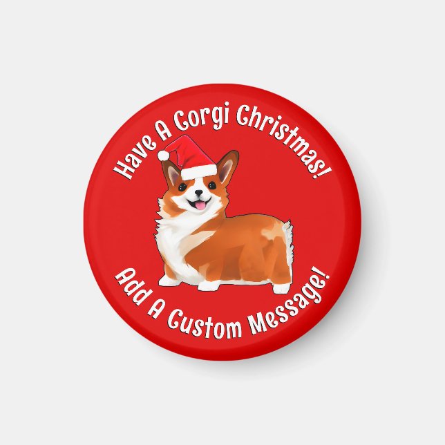 Jul Corgi Hund med Santa Hat Magnet (Framsidan)