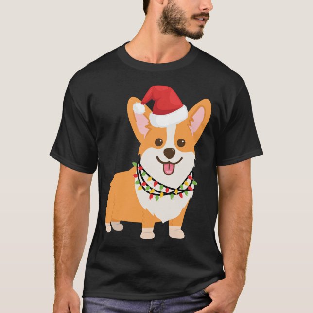 Jul Corgi Hund med Santa Hat och jul L T Shirt (Framsida)