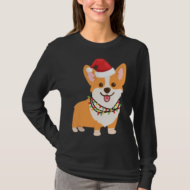 Jul Corgi Hund med Santa Hat och jul L T Shirt (Framsida)
