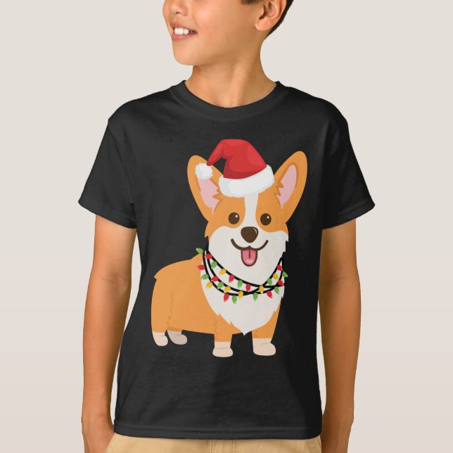 Jul Corgi Hund med Santa Hat och jul L T Shirt (Framsida)