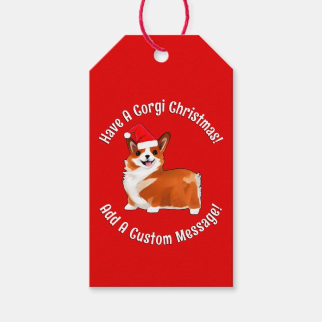 Jul Corgi Hund med Santa Hat Presentetikett (Framsidan)