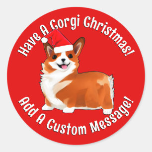 Jul Corgi Hund med Santa Hat Runt Klistermärke