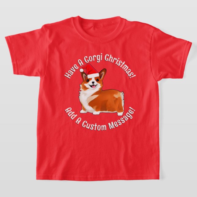 Jul Corgi Hund med Santa Hat T-Shirt (Laydown)