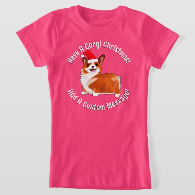 Jul Corgi Hund med Santa Hat T-Shirt (Laydown)