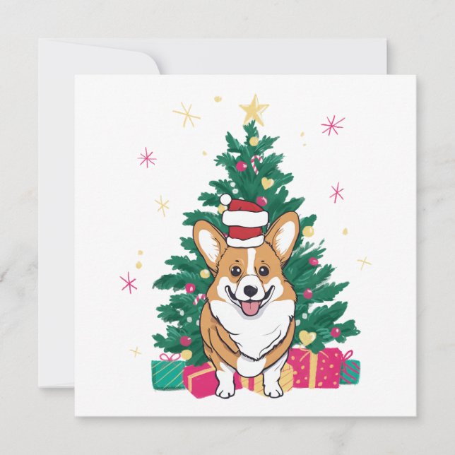 Jul Corgi Hund och Julgran Julkort (Framsida)