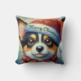 Jul Corgi Hund Puppy Santa Hat Säsong Red Kudde