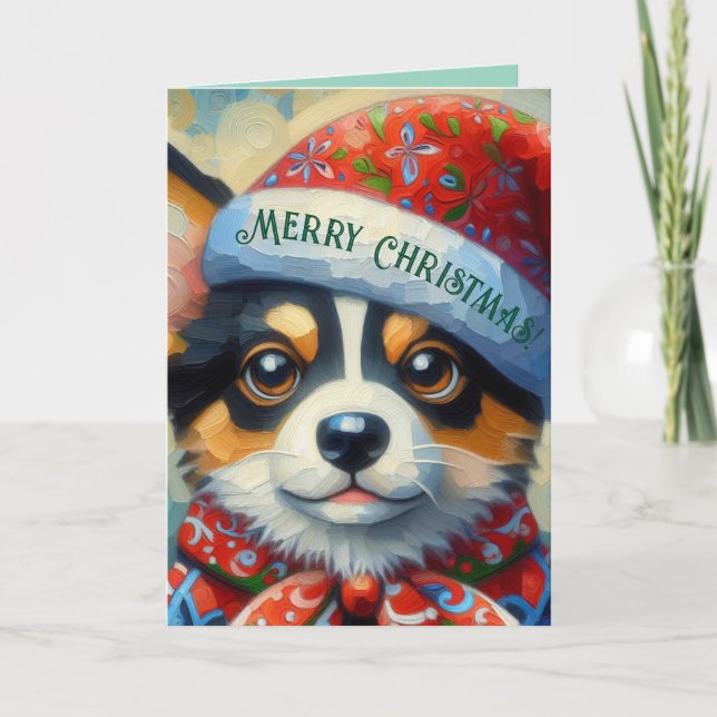 Jul Corgi Hund Puppy w/Santa Hat Kort (Framsida)