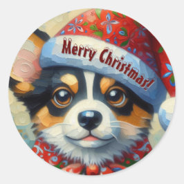 Jul Corgi Hund Puppy w/Santa Hat Runt Klistermärke