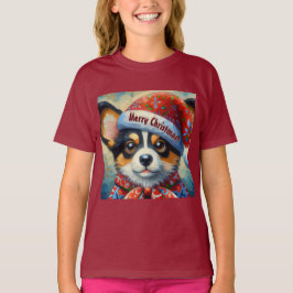Jul Corgi Hund Puppy w/Santa Hat T Shirt
