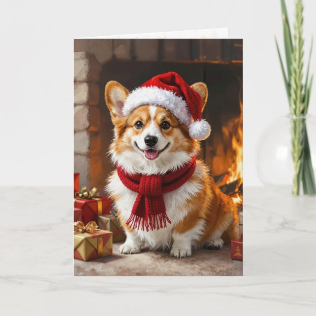 Jul Corgi Hund vid öppen spis Kort (Framsida)