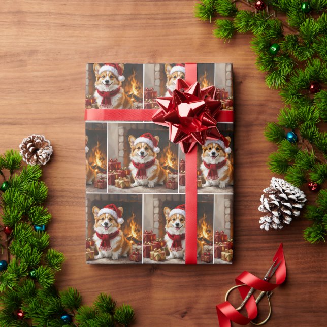 Jul Corgi Hund vid öppen spis Presentpapper (Julgåva)
