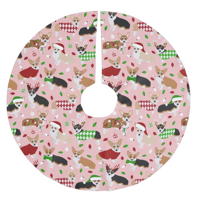Jul Corgi Hundar Brushed Polyester Träd Skirt Julgransmatta Borstad Polyester (Framsidan)