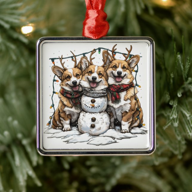 Jul Corgi Hundar Snögubbe Julgransprydnad Metall (Träd)