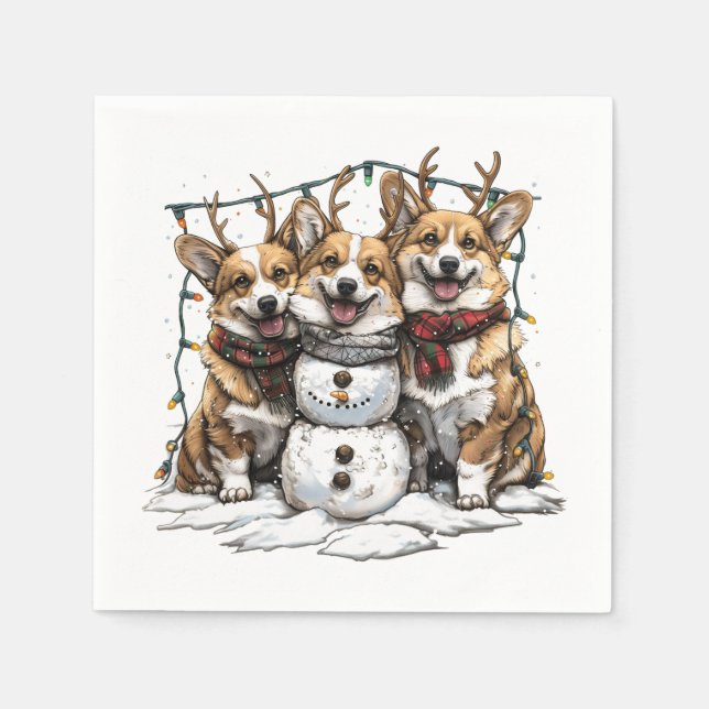 Jul Corgi Hundar Snögubbe Pappersservett (Framsidan)