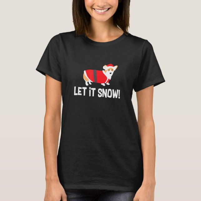 Jul Corgi Låt Det Snöa Högtid T Shirt (Framsida)