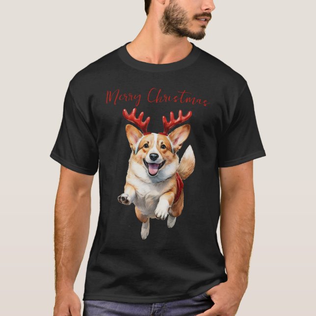 Jul Corgi med renskårar T Shirt (Framsida)