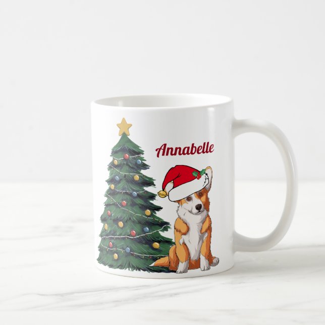 Jul Corgi med Svan Santa Hat-Personligen Kaffemugg (Höger)