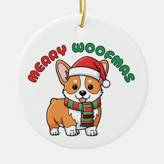 Jul Corgi Ornament: Merry Woofmas Julgransprydnad Keramik (Framsidan)