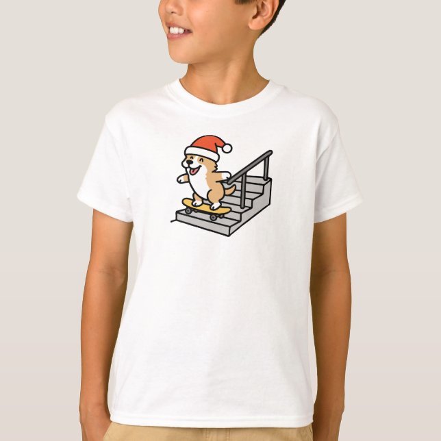 Jul-Corgi på Skateboard T Shirt (Framsida)