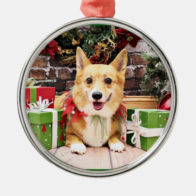 Jul - Corgi - pannkaka Julgransprydnad Metall (Framsidan)