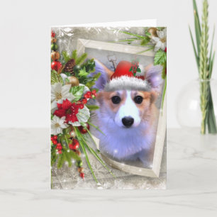 Jul Corgi Puppy med vit Ram Helgkort