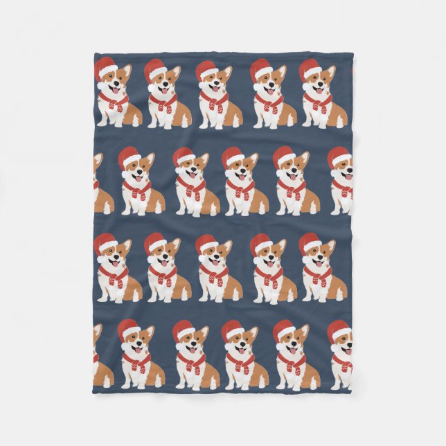 Jul Corgi Tomte - Sofistikerad Vinter Marinblå Fleecefilt (Framsidan)