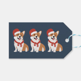 Jul Corgi Tomte - Sofistikerad Vinter Marinblå Presentetikett