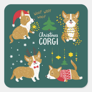 Jul Corgi Woof Woof Woof Woof Fyrkantigt Klistermärke