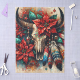 Jul Cow Bull Skull Poinsettias Decoupage