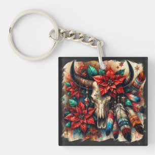 Jul Cow Bull Skull Poinsettias Feathers