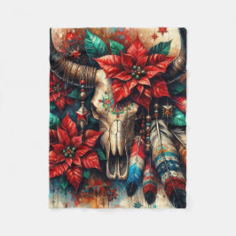 Jul Cow Bull Skull Poinsettias Feathers Fleecefilt