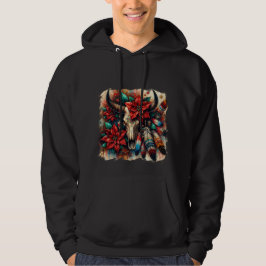 Jul Cow Bull Skull Poinsettias Feathers Hoodie