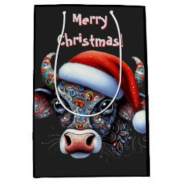 Jul Cow Bull w/Santa Hat Mexican People Art Art