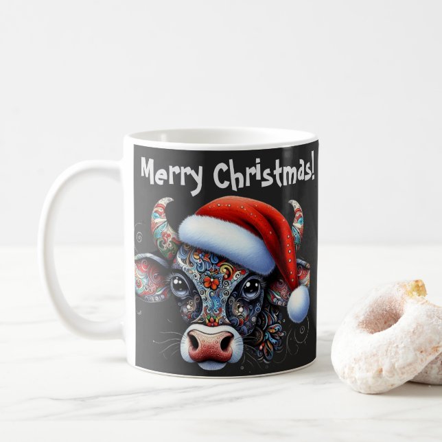 Jul Cow Bull w/Santa Hat Mexican People Art Art Kaffemugg (Med munk)