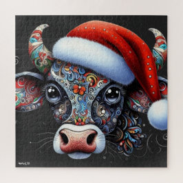 Jul Cow Bull w/Santa Hat Mexican People Art Art Pussel