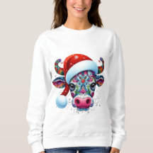 Jul Cow Bull w/Santa Hat Mexican People Art Art