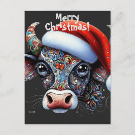 Jul Cow Bull w/Santa Hat Mexican People Art Art Vykort