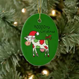 Jul Cow Funny Tecknad Kids Julgransprydnad Keramik