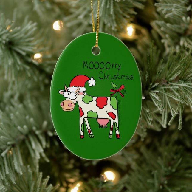 Jul Cow Funny Tecknad Kids Julgransprydnad Keramik (Träd)