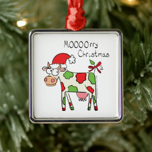 Jul Cow Funny Tecknad Kids Julgransprydnad Metall