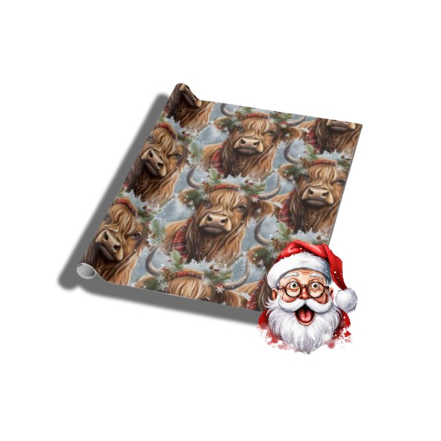 Jul Cow Highlander Presentpapper (Christmas Heffer Cow)