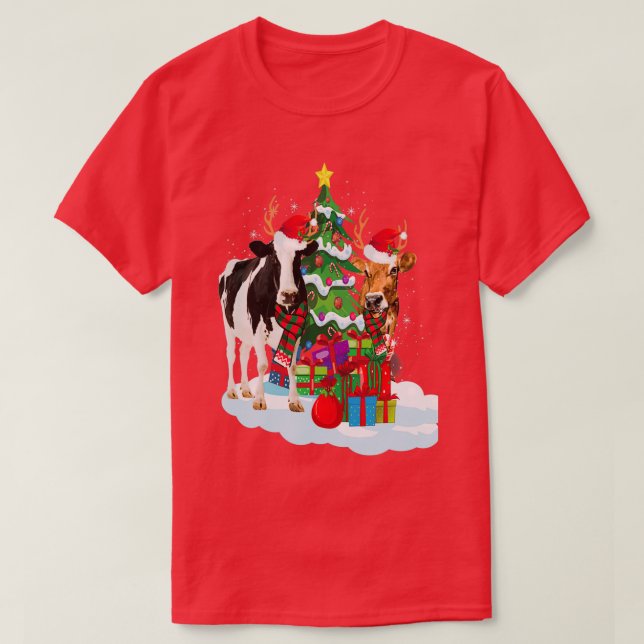 Jul Cow Julafton Träd Funny T Shirt (Design framsida)
